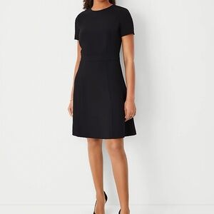 NWT Ann Taylor The Petite Flare Dress in Fluid Crepe‎ Mini Dress Black 14 Petite